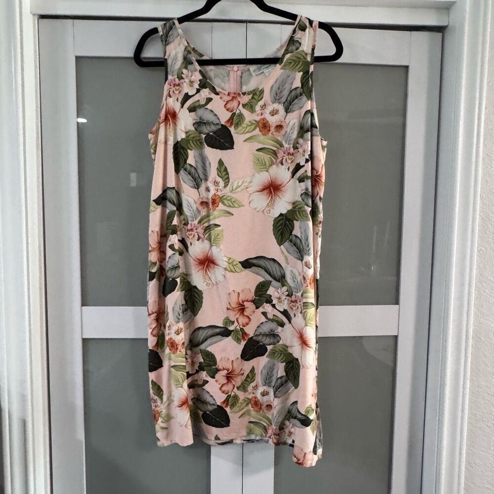 Pineapple Moon Vintage Pink 100% Silk Hawaiian sheath dress Tropical sz large